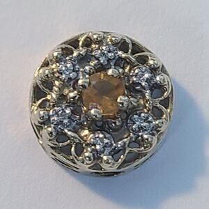 Vintage Richard Klein 10K Yellow Gold Citrine & Diamond Round Slide Charm